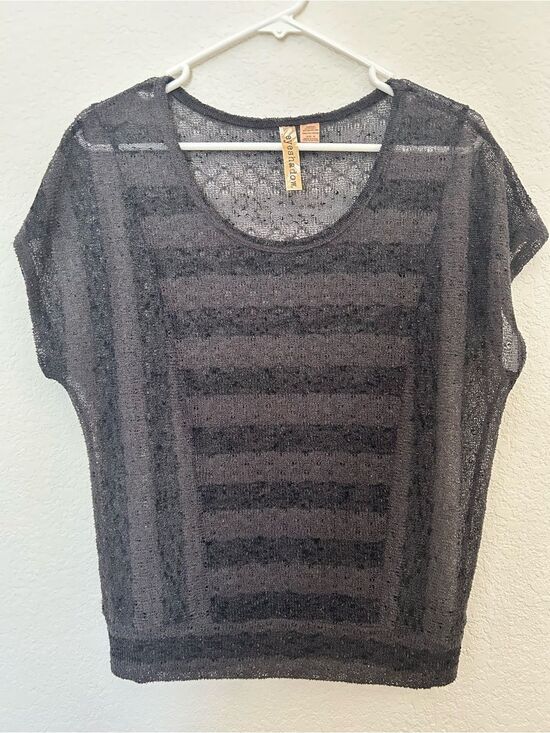 Eyeshadow Tops - Eyeshadow Black Striped Sheer Scoop Neck Top Size M Indie Goth
